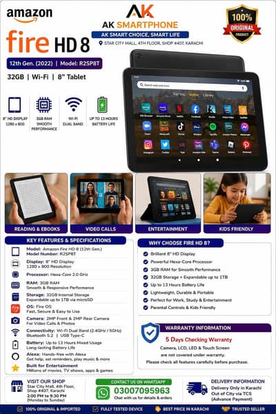 Amazon Fire HD 8 (12th Gen) 3GB RAM / 32GB Tablet 