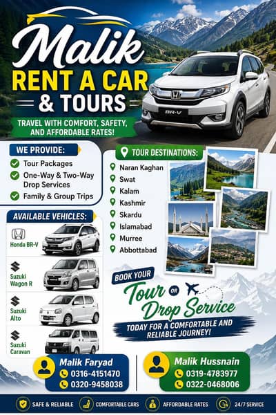 Travel smart travel safe. Travel with   Malik Rent A car & TouRS 
