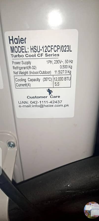 haier AC  1 ton 12cf for sell sada hai