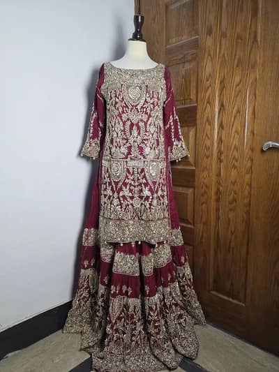 Bridal Dress, Wedding Dress, Maroon Bridal Gharara
