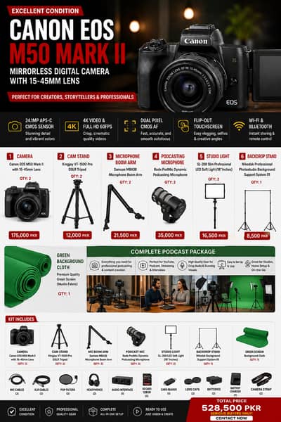 Complete Podcast & Video Studio Setup – Canon M50 Mark II + Accessorie