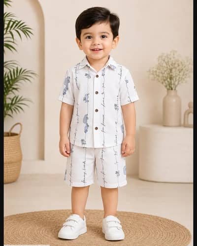 2 PC'S BOYS DHANAK PRINTED SHIRT & SHORTS SET