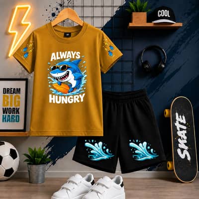 Kids Shark Summer Co-Ord Set | Premium DTF Print T-Shirt & Shorts 2 Pi