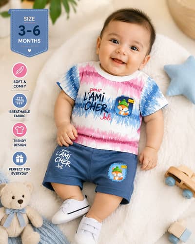 Baby Summer Outfit Set | Cute Printed T-Shirt & Matching Shorts | Sof