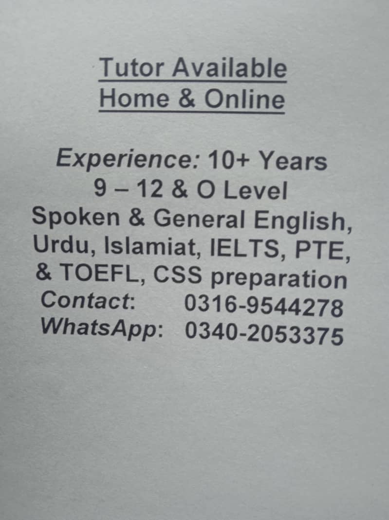 Tutor Available 0