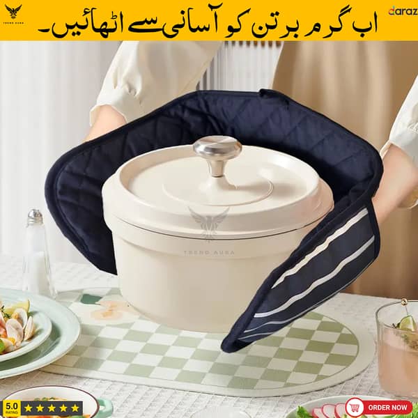 Premium One-Piece Quilted Heat-Resistant Pot Glove with Double-Head Grip for Safe Cooking