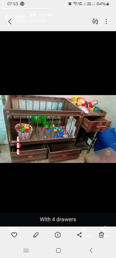 imported baby cot 6 wheeler easy movable with 4 drawers