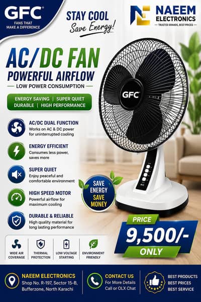 GFC AC/DC Fan | Rechargeable Energy Saving Fan | Original