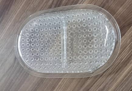 Crystal  glass 2 section serving tray - New
