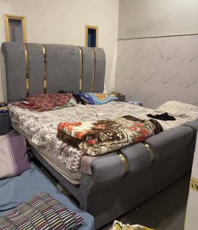 Luxury Grey King Size Bed Set with Side Tables and Mattress