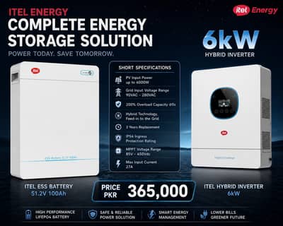 Itel 6KW Hybrid Solar Inverter + 51.2V 100Ah LiFePO4 ESS Lithium btry