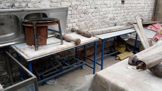 Steel bench with Marble tables