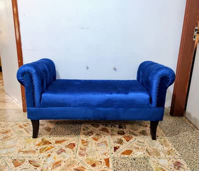Brand New settee in dark blue Malai velvet fabric for sale