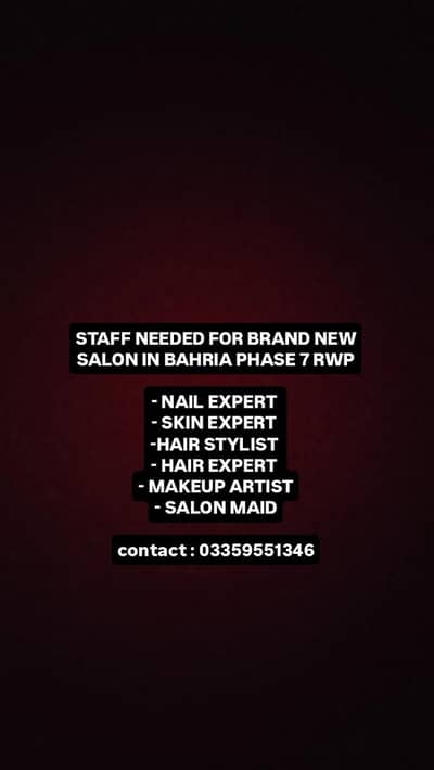 FEMALE ONLY SALON STAFF NEEDED IN BAHRIA PHASE 7