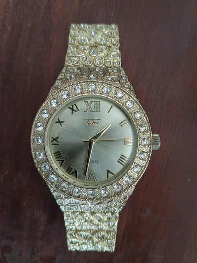 Mens Techno Pave Gold Finish Fashion Watch