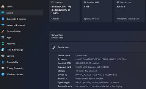 Dell i5 8th generation 8gb ram 512 gb ssd
