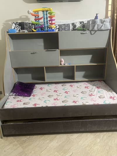 2 Kids Space Saving Bed with Storage Drawers & Shelves