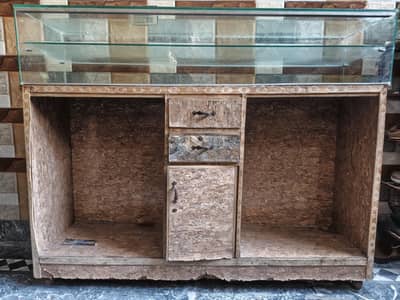5.1ft length/1.5ft width wood + glass counter for sale