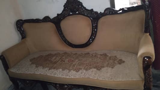 Luxury wooden sofa set (3+1+1) with glass center table.