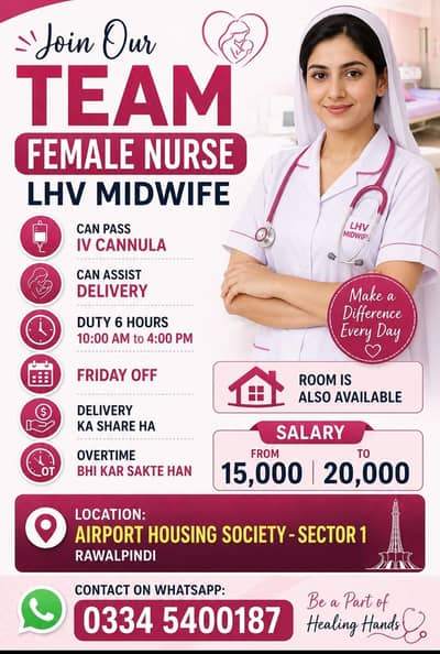 Female Nurse/LHV/Midwife Rawalpindi   Female Nurse / LHV Midwife R