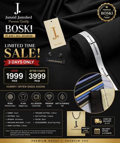 Junaid Jamshed premium boski washwear suit black limited time sale
