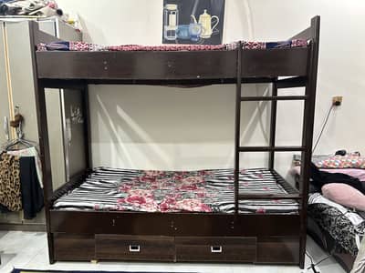 Solid Wooden Bunk Bed with 3 Storage Drawers – Good Condition