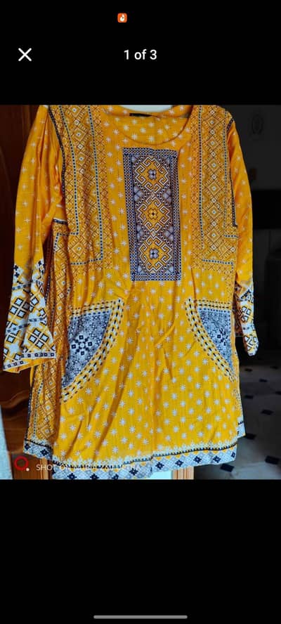 Yellow  Print Lawn Kurti