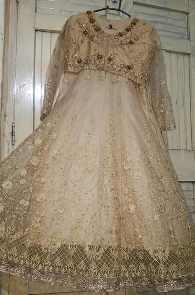 Beige embroidered peplum Anarkali Gown