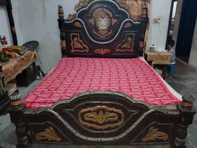 Used Wooden Double Bed Set for Sale – Good Condition