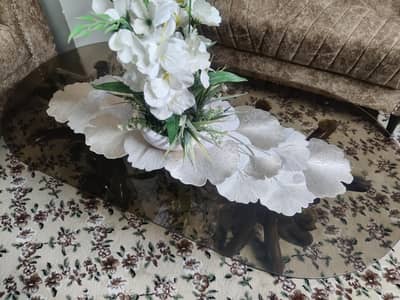 Elegant 2pc Glass Top Center Table and Matching Side Table Set