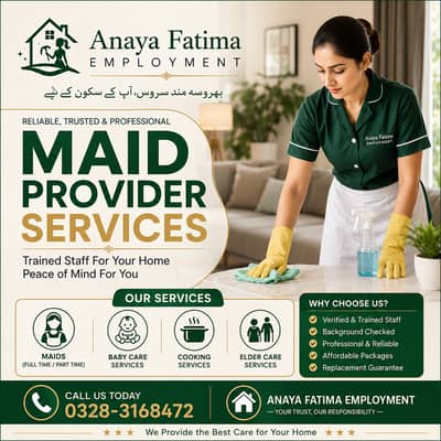 Maids / House Maids / cook / House chef / Baby Sitter maid available
