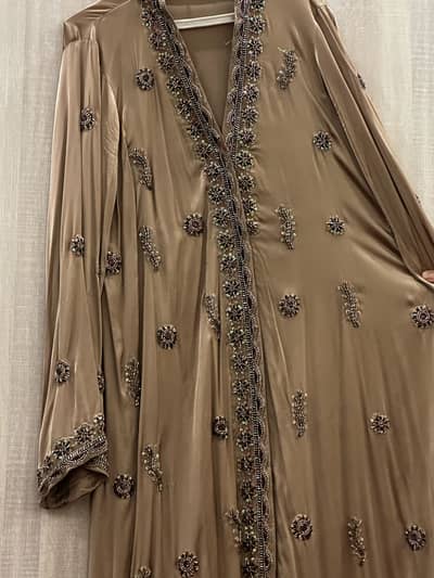  Elegant Brown Embellished Abaya – Free size