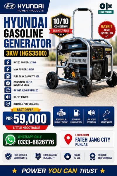 Hyundai 3kv generator for sale  10/10 condition