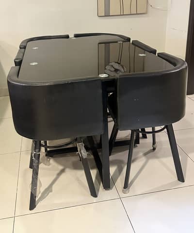 6-Seater Glass Dining Table Set with Cushioned Chairs