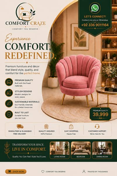 Modern Velvet Accent Chair – Premium Quality | Brand New