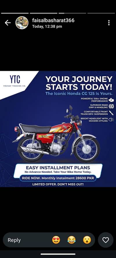 Honda 125 on easy installment