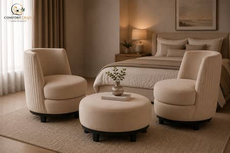 Comfort Craze | Premium Luxury Accent Chair Set with Round Ottoman
