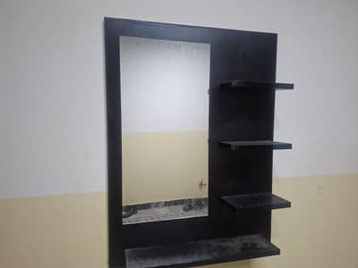 Wall Mounted Wooden Mirror with Shelves