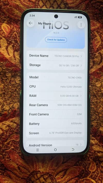 Tecno camon 50 pro new 8+8 256 GB green color main ha
