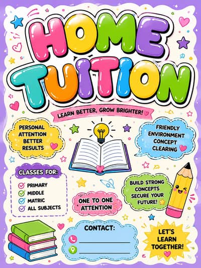 Home tuition available from preschool to grade 5