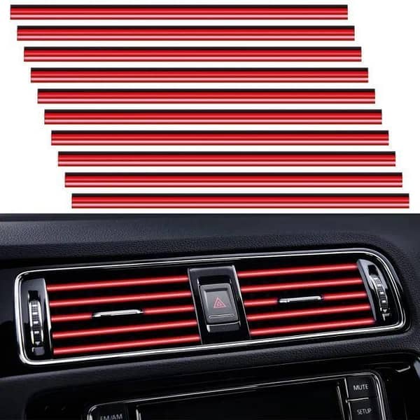 CAR AC VENT DECORATION STRIPS EASY TO USE 20 Pieces Red Universal Car AC Vent Outlet Decoration Strip, Waterproof Bendable Air Vent Outlet Trim Decoration, Suitable for Most Air Vent Outlet