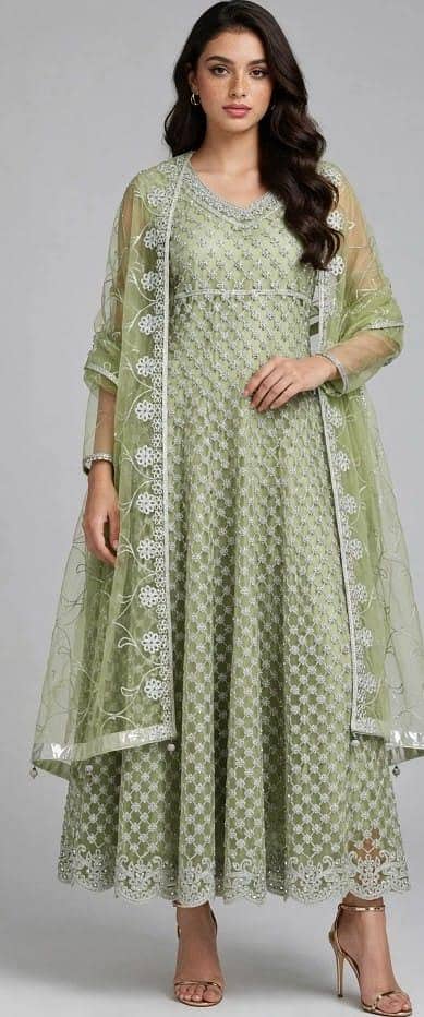 beautiful maxi with churidar pajama and net dupatta