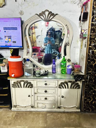 Dressing Table with Mirror White and Golden Mix Colour