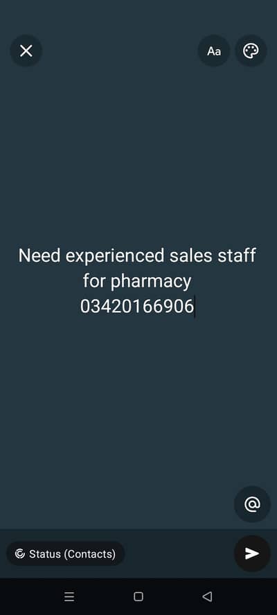 Need sale staff in servaid pharmacy Johar town khokhar chowk lahore