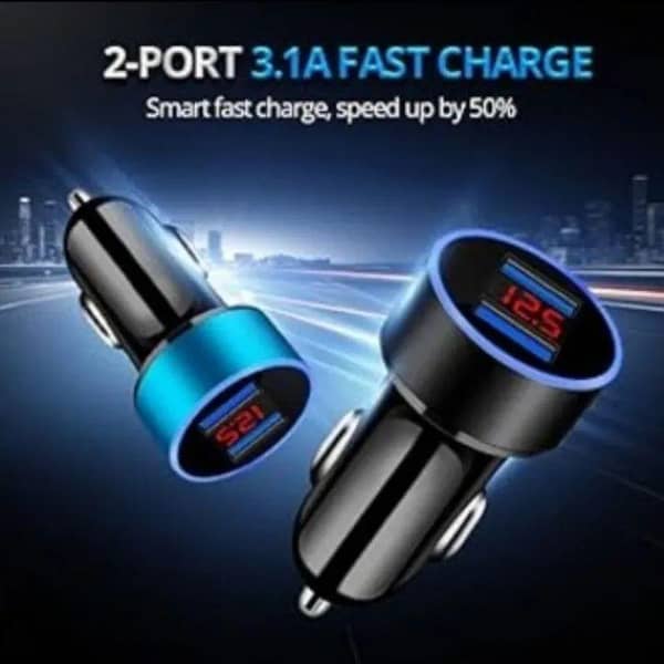 CAR UNIVERSAL USB CHARGER SOCKET WITH LED DISPLAY CAR VOLTAGE DETECTOR 5V/3.1A DUAL USB PORT METAL CAR CHARGING ADOPTER FOR IPAD TABLET SMARTPHONE PC AVAILABLE IN BLACK COLOR