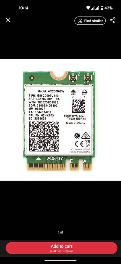 Intel AX200 WiFi 6 M. 2 2230 Laptop WiFi Card