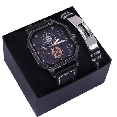Premium Men's Square Watch & Bracelet Combo Gift Set"
