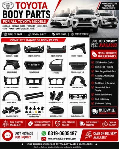 Toyota Body Parts Bumper, Bonnet, Fender, Grille, Doors Genuine OEM