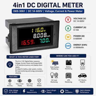 4in1 D69-3061 DC14-600v, Voltage, Current and Power Digital Meter