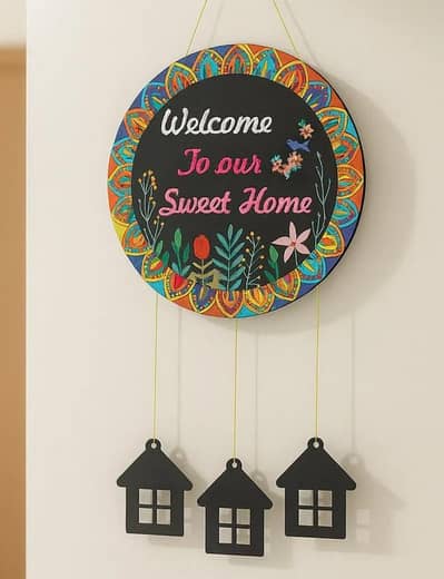 Wellcome Home Wall Hanging With 3D House Charms Black Mandala Floral